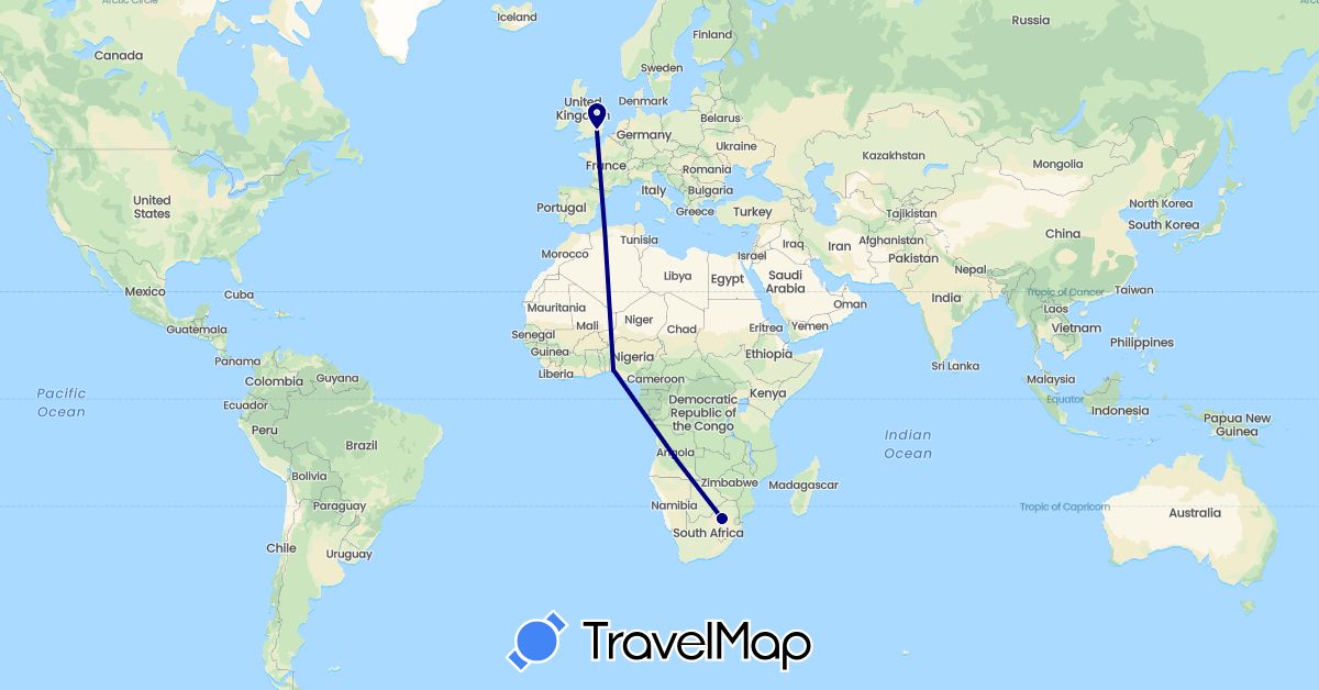 TravelMap itinerary: driving in United Kingdom, Nigeria, South Africa (Africa, Europe)